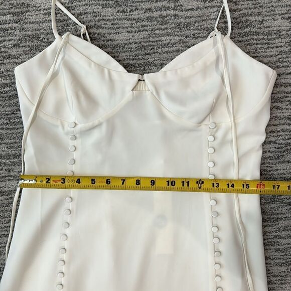 NWT SIMKHAI Eilish button-embellished crepe halterneck mini dress Ivory Size 12 - Picture 10 of 15